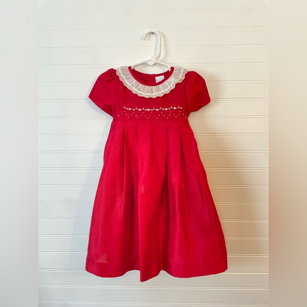Edge Hill Collection Holiday Red Embroidered Dress Size 2T Toddler Dress Girl
